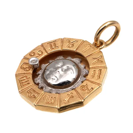 Horoskooppiriipus, 1xn.0.01ct, korkeus 33mm, 585br kelta- ja valkokulta,  Paino: 8,9 g