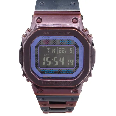 Teräsrannekello, Casio G-Shock Full Metal Purple IP Twilight Tokyo Limited Edition, GMW-B5000PB, quartz, rannekkeen pituus 170mm, taulun Ø 43mm, multi band 6, bluetooth, Casio tough solar, kaksi lisäpalaa ja laatikko