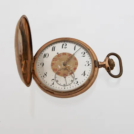 Viallinen kultataskukello, Ø 53mm, perät metallia, 585br,  Paino: 83,8 g