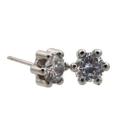 Kivikorvakorut, Ø 6mm, toinen tausta puuttuu, 585br valkokulta,  Paino: 0,8 g