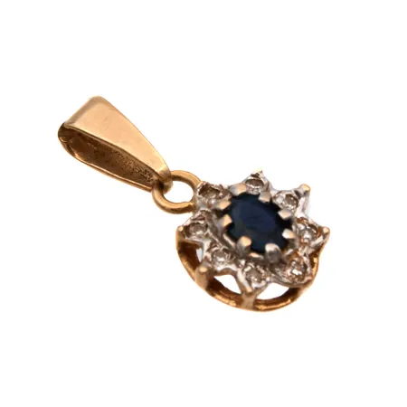 Sinisafiiri-riipus timanteilla 8xn.0.005ct, korkeus 18mm, leveys 9mm, 585br,  Paino: 1,1 g