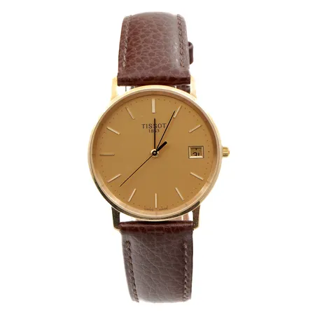 Kultarannekello, Tissot, kaiverrettu, rungon Ø 33mm, quartz:paristo loppunut, 585br, 