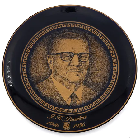 Seinälautanen Arabia, Suomen presidentit, J.K. Paasikivi, 1987, pientä käytön jälkeä, Ø 19,5cm