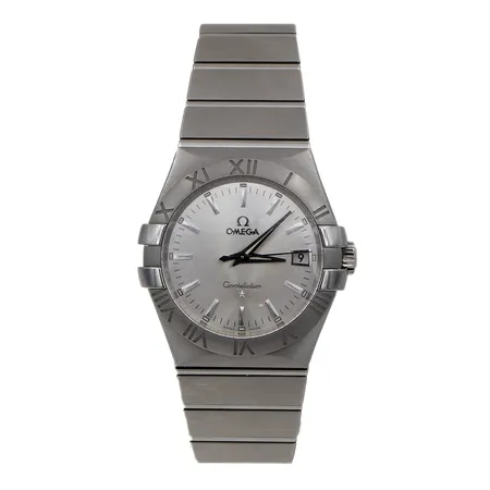 Teräsrannekello Omega, Constellation,  quartz, kaiverrettu, taulun Ø 34mm, ref. 123.10.35.60.02.001, sn. 91874411, rannekkeen pituus 210mm, laatikko
