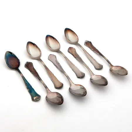 Kahdeksan kahvilusikkaa, Chippendale, pituus 118mm, 830, Paino: 102,8 g