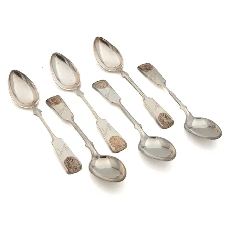 Kuusi kahvilusikkaa, kaiverrettu, Musla, pituus 125mm, 813,  Paino: 90 g