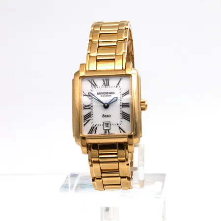 Teräsrannekello Raymond Weil Saxo, Geneve, 9110, Z610335, swiss made, quartz:patteri loppunut, rungon mitat 24x25mm, teräsrannekkeen pituus 165mm, laatikko