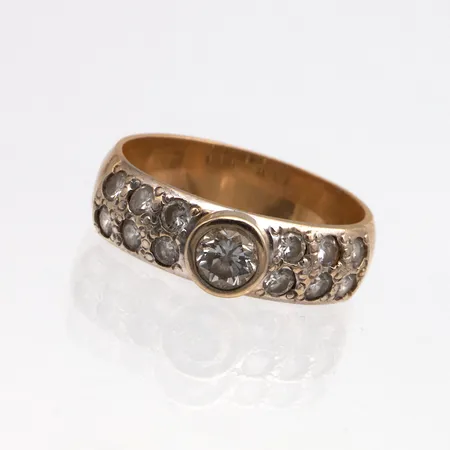 Timanttisormus 1xn.0.25ct 12xn.0.04ct, koko 16½, 585,  Paino: 4,4 g