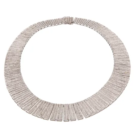 Timanttikaulakoru noin 2000xn.0.005ct, pituus 42,5cm, leveys 13-21mm, Kultajousi Oy, 750 valkokulta,  Paino: 114,7 g