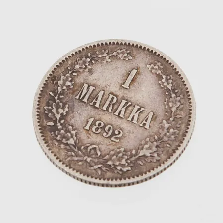 1 Suomen markka, 1892, 750 hopea,  Paino: 5,1 g