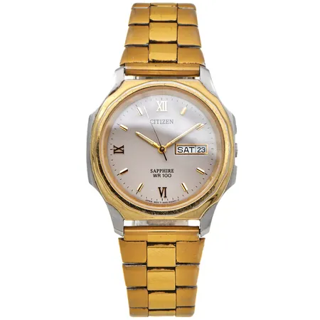 Teräsrannekello, Citizen, ref. 5500-R10044 RC, sr. 840764, quartz, paristo loppunut, rungon Ø 36mm, rannekkeen pituus 200mm, kaiverrettu ja käytön jälkiä