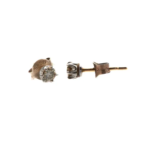 Timanttikorvakorut 2xn.0.05ct, Taustat hopeaa, 750br valko- ja keltakultaa,  Paino: 0,8 g