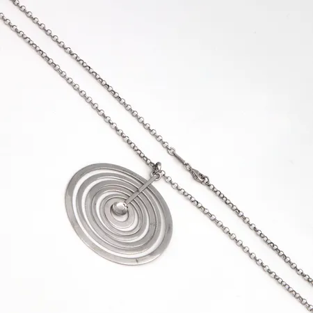 Hopeakuu-kaulakoru, design Tapio Wirkkala, riipuksen korkeus 60mm, ketju pituus 59cm, pieniä käytön jälkiä, 925,  Paino: 14,4 g