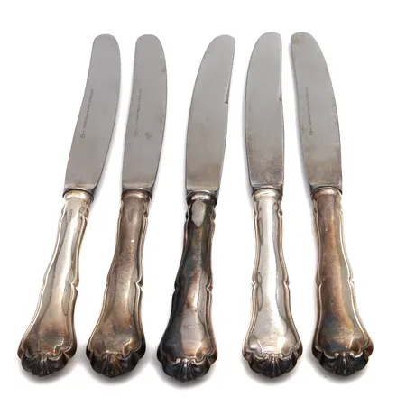 Viisi ruokalusikkaa, Chippendale, pituus, 191mm, 830br,  Paino: 276,5 g