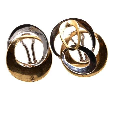 Korvakorut, toinen viallinen, klipsikiinnitys, korkeus 20mm, 585 valko- ja keltakulta,  Paino: 9,2 g