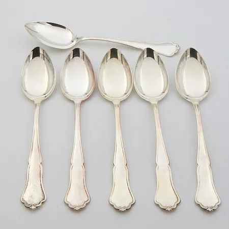 Kuusi ruokalusikkaa, Chippendale, pituus 170mm, 830, Paino: 200,6 g