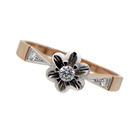 Timanttisormus 1xn.0.05ct 2xn.0.01ct, koko 16½, 585br,  Paino: 2,3 g
