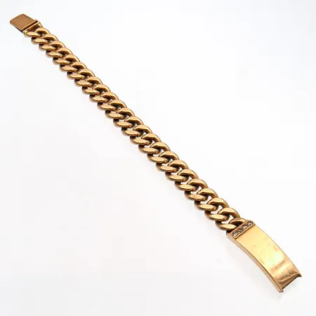 Panssariranneketju laatalla ja timanteilla 4xn.0.10ct, pituus 210mm, leveys 12mm, tekijä Antti Ojala, 1998, käytöstä aiheutunutta kulumaa, 585,  Paino: 99,3 g