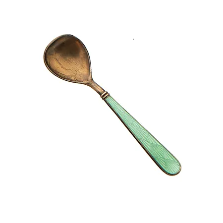 Suolalusikka, emaloitu, Koruteollisuus Tillander OY, pituus 65mm, vuodelta 1952, 916br, Paino: 5,8 g