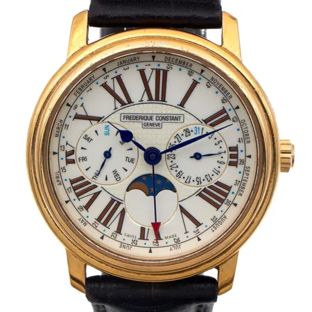Teräsrannekello, Frederique Constant Business Timer, quartz, rungon Ø38mm, ref.FC-270X4P4/5/6, sn.1283020, käytön jälkiä, takakannessa kulumaa, ei alkuperäinen nahkaranneke, rannekkeen pituus 230mm