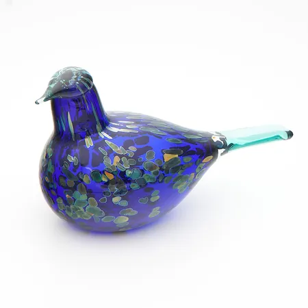 Lasilintu, Iittala, Sinikki, signeeraus O.Toikka Nuutajärvi, mitat 200x130mm, yrityslintu Vantaan kaupunki.