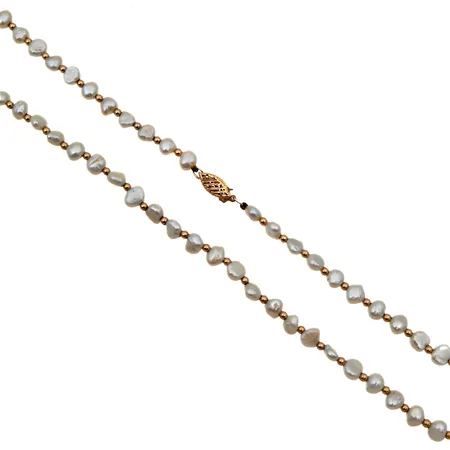Helmikaulanauha, Keshi-helmiä, pituus 40cm, helmien leveys 4-5mm, lukko ja koristeosat 585br, Paino: 9,6 g