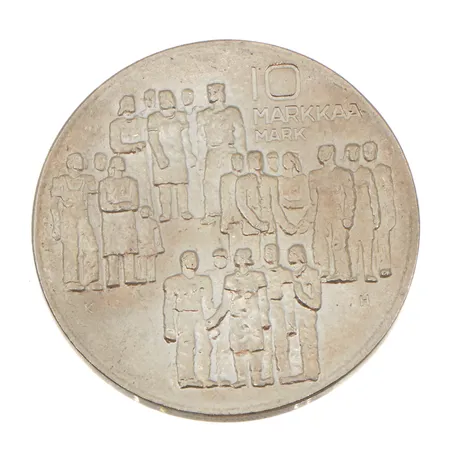 Juhlaraha, Itsenäinen Suomi 60 vuotta, nimellisarvo 10mk, 1917-1977, 500,  Paino: 21,8 g