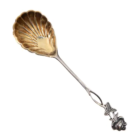 Sokerilusikka, Ruusu, pituus 127mm, Auran Kultaseppä Oy, 813, Paino: 12 g