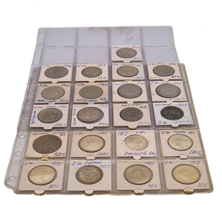 21 kappaletta hopearahoja, Ruotsi, Norja, Tanska ja Portugali 1809-1962,  Paino: 0 g