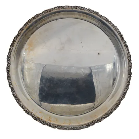 Tarjoilulautanen, Ø 34cm, Kultakeskus Oy, Hämeenlinna 1970, käytön jälkiä, 830, Paino: 894,2 g