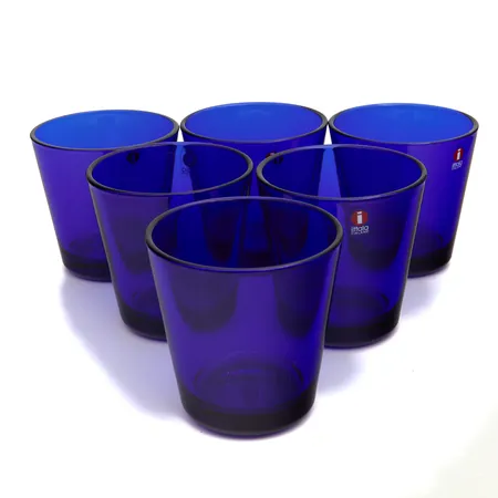 Kuusi juomalasia, Iittala, Kartio, Kaj Franck, sininen, 0.21litraa
