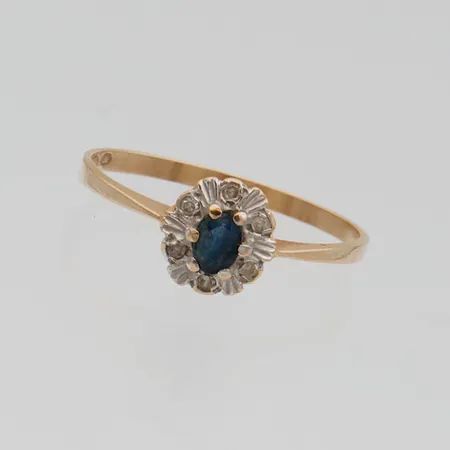 Sinisafiirisormus timanteilla 6xn.0.005ct, koko 17¾, 585br,  Paino: 1,1 g