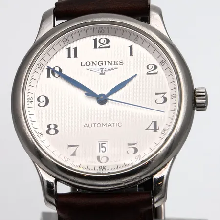 Terärannekello Longines Master Collection, automaatti, ref. L2.628.4.78.3, 21 jewels, caliber L619.2, rungossa pieniä käytön jälkiä, rungon Ø38,5mm, nahkaranneke, ranneke ei alkuperäinen, rannekkeen pituus 160-205mm