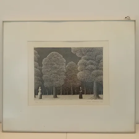 Etsaus, Puisto, signeerattu 62/100 T.p. la, mitat 370x300mm, Väinö Rouvinen 1978 