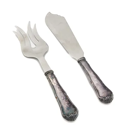 Kakkuatrain ja kakkuveitsi, Chippendale, pituudet 220mm ja 210mm, 830br, Paino: 157,2 g