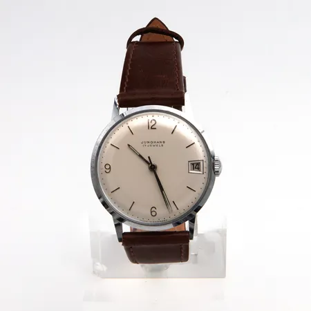 Teräsrannekello Junghans, Ø 33,2mm, manuaali, nahkaranneke