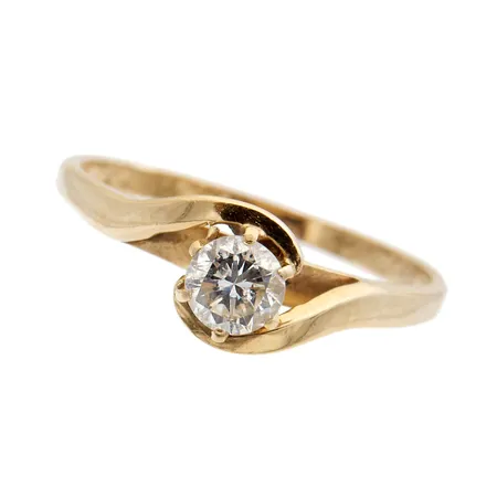 Timanttisormus 1xn0.24ct, koko 16¾, kaiverrettu, käytön jälkiä, 585br, Paino: 1,9 g