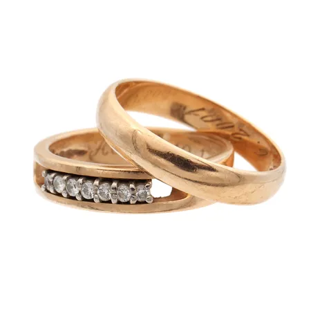 Kaksi sormusta, kaiverrettuja, 585br, Paino: 8,7 g