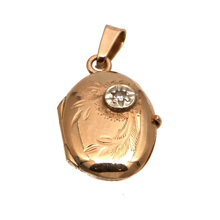 Medaljonki timantilla, 1xn.0.005ct, korkeus 19mm, 585,  Paino: 1 g