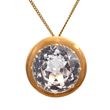 Kaulaketju kiviriipuksella, ketjun pituus 43,5cm, riipuksen Ø 23mm, tekijänleima HG (Holger Grön), 585br, Paino: 9,4 g