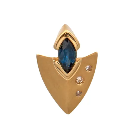 Sinisafiiri-riipus timanteilla 2xn.0.005ct 1xn.0.01ct, korkeus 15mm, leveys 10mm, 585br, Paino: 1,6 g