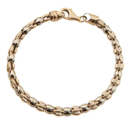 Rannekoru, pituus 195mm, leveys 5mm, kelta- ja valkokulta, 585, Paino: 8,3 g