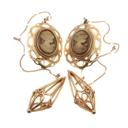 Vialliset camee-korvakorut ja puntit, kullattua hopeaa 925br, Paino: 43,2 g