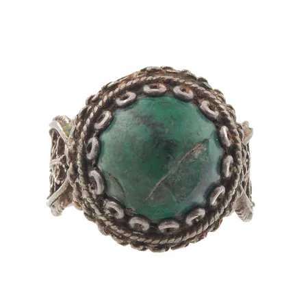 Viallinen kivisormus, runkoo vääntynyt ja kivessä lohkeama, leimaamaton, 925br, Paino: 8 g