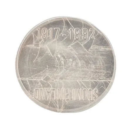 Juhlaraha, Itsenäinen Suomi 75 vuotta 1917-1992, nimellisarvo 100mk, 925, Paino: 24 g