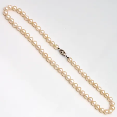 Helmikaulanauha hopealukolla, helmen Ø 7mm, pituus 45cm, 925br, Paino: 29 g