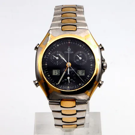 Teräsrannekello Omega, Polaris, Olympic games 1988, ref: 386.1231, Quartz, taulun Ø 38mm, ajan mukaista kulumaa, rannekkeen pituus 200mm