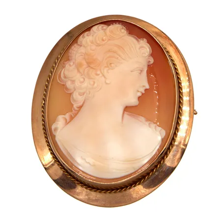 Camee-rintaneula, korkeus 54mm, kaiverrettu, 585br,  Paino: 14,9 g