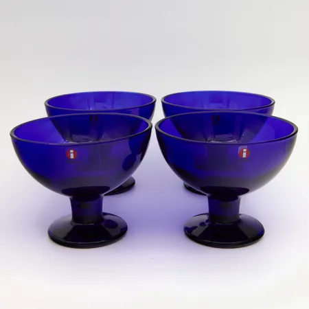 4 Jäkiruokamaljaa, Iittala, Verna, 110mm, Design Kerttu Nurminen, sininen, alkeperäislaatikko
