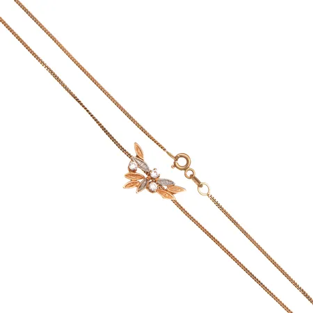 Kivikaulakoru, pituus 43,5cm, riipuksen leveys 20mm, 585br kelta- ja valkokulta, Paino: 3,3 g